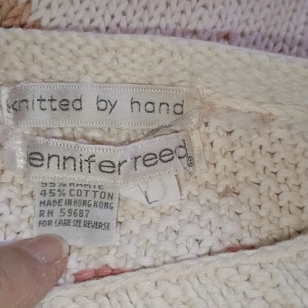 Vintage Jennifer Reed Cottagecore Grandpa Sweater Embroidered Chunky L Hong Kong - Picture 3 of 12